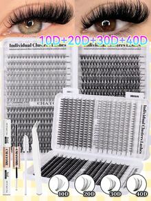 CMAYOME 624/640 Pcs D-Shaped Eyelash Cluster Set, Mixed Eyelash Kits, Naturally Fluffy, 10D + 20D + 30D + 40D + 50D + 60D + 80D + 100D Cluster-Shaped Eyelashes, Stand-Up Eyelash DIY Eyelash Wigs, Natural Effect Cluster-Shaped Eyelash Wigs