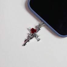 Flame Cross & Heart Cross Mobile Phone Dust Plug Pendant, Decoration Accessory Protector For IPhone, Type-C Port