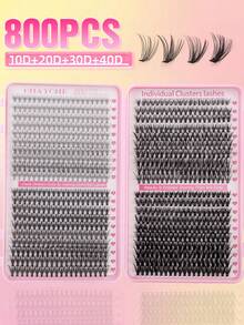 800 kępek dużej pojemności DIY D-Curler Książka rzęs, zestaw do przedłużania rzęs Super Curler, odpowiedni do makijażu oczu w wielu stylach dla początkujących, 10D-100D 10-16 mm, długość mieszana, naturalne, skupione, puszyste, gęste, styl mieszany, samoprzylepne, wielokrotnego użytku
