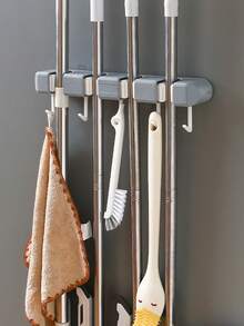 1 قطعة حامل مكنسة مثبت على الحائط - خطاف بدون ثقب - رف تخزين للحمام والمرحاض