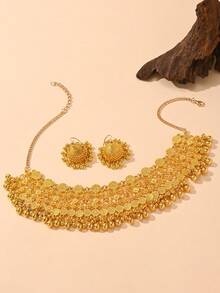 3件套奢华镀金波西米亚风首饰套装，仿珍珠花朵吊坠项链+耳环套装，适合女士日常或派对佩戴，情人节、母亲节礼物之选。 - 珠寶套裝 - 查看 12