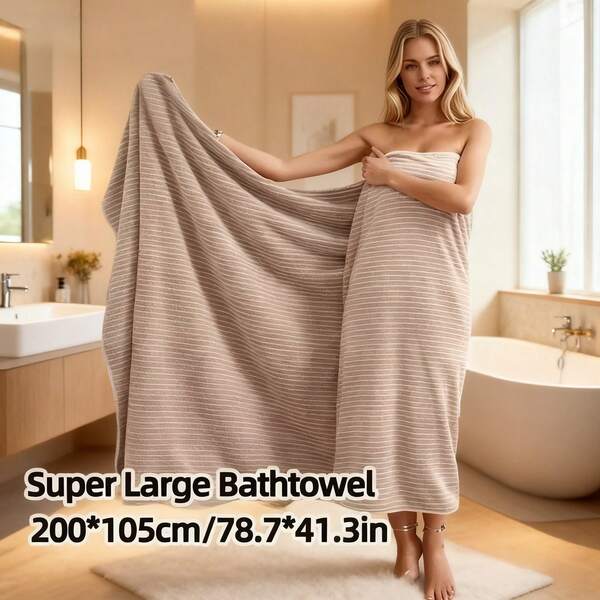 1 pieza Toalla de baño clásica europea de lujo a rayas, súper suave y extra grande, de secado rápido, sin pelusa, toalla de sauna, alta absorbencia, extra larga y gruesa, toalla de invitados cálida, toalla para el hogar, toalla de ducha de alta calidad, accesorio de baño duradero, mejor regalo para la pareja, Tamaño de la toalla: 105*200cm/41.3*78.7in