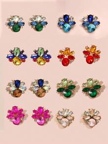 1 par de pendientes geométricos para mujer, de aleación con baño electrolítico, de cristal de colores y piedras de imitación, pendientes de moda de alta gama