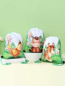 6pcs Farm Animal Drawstring Bundle Pocket, With Cow Sheep Chicken Pig Animal Double-Sided Design, Farm Animal Theme Birthday Party Gift Packaging Supplies Gift Bag, Durable Reusable Bags For Farm Animal Birthday Party Table Decoration Outgoing Backpack, Snack Storage Bag,Birthday Party Decoration, Party Favor
