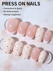 24片椭圆形波点法式亚克力美甲贴片，完美贴合，套装包含：1片果冻胶和1把指甲锉。短款波点美甲让您的指尖闪耀夺目，适合派对、跳舞和日常佩戴。美甲用品 - 彩色 - 查看 2
