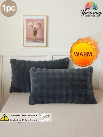 1pc Dark Grey Faux Rabbit Fur Pillowcase Cushion Cover Without Filler, Decorative Modern Flannelette Fuzzy Plush Throw Pillow Cover Zipper Closure For Bedding ,Home, For Sofa, Living Room Pillow Cover Warm