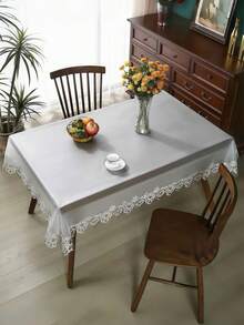 Față de masă 1 buc. cu dantelă brodată din PVC, față de masă dreptunghiulară romantică franceză din PVC, cu dantelă, impermeabilă și rezistentă la ulei, potrivită pentru masă, masă de cafea, decor zilnic pentru casă și petreceri de nuntă și sărbători