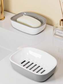 1 علبة صابون مزدوجة الطبقات - رف تخزين للحمام في المنزل