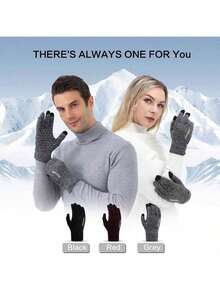 1 Paar berührungsempfindliche rutschfeste gestrickte Handschuhe, warm und schützend für Outdoor-Radfahren im Winter, einfarbig aus Polyester