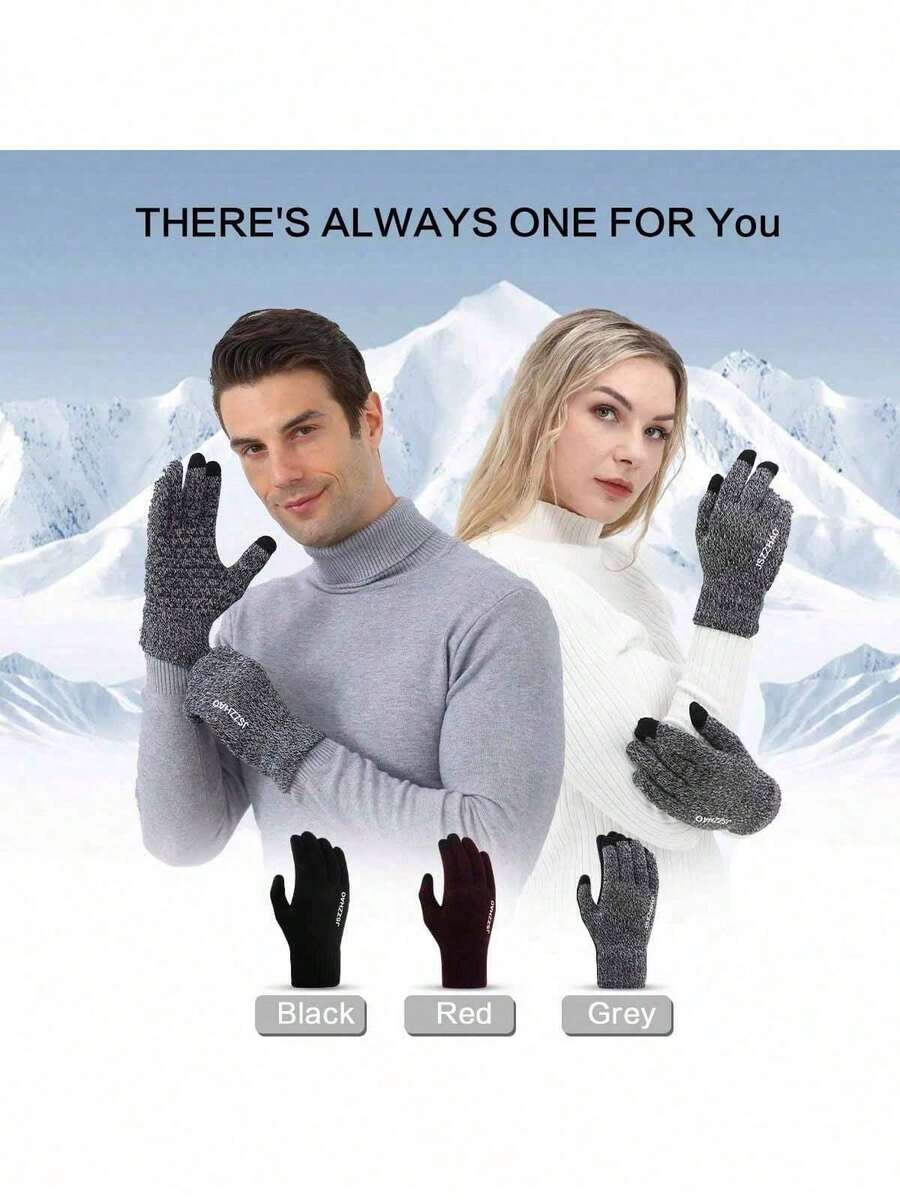 1 Paar berührungsempfindliche rutschfeste gestrickte Handschuhe, warm und schützend für Outdoor-Radfahren im Winter, einfarbig aus Polyester