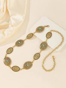 1 قطعة سلسلة خصر معدنية بشكل بيضاوي على طراز الفينتاج بزهرة الأقحوان، إكسسوار أنيق وعصري للفساتين والبدل والكنزات