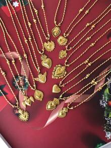 1pc Y2K Style Thanksgiving Colorful Handmade Rope Necklace With Stainless Steel Gold Heart Pendant, Suitable For Thanksgiving, Christmas Gifts And Wear - Multicolor - View 5