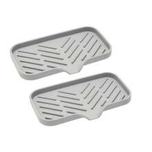 2 Pieces Of Grey Silicone Kitchen Sink Drainage Tray - Rectangular Soap Holder, Anti Slip Edge Sponge Drying Pad And Dish Drain Pad, Modern Design For Efficient Drainage, Essential For Home Cooking