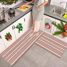 1/2/3 piezas Alfombras de cocina a rayas sencillas de Navidad - Diseño a rayas exquisito en rojo, verde y blanco - Decoración navideña, alfombra de cocina, felpudo, juego de alfombras para dormitorio y cocina, entrada, comedor, sala de estar, regalo - Multicolor - Ver 8