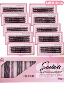 Sackvis 10 Boxes Of 40D Pink False Eyelashes 0.07mm 9/10/11/12/13/14mm Mixed Natural Eyelashes Extension, Faux Mink Eyelashes, Soft Natural Look Eyelash DIY, Reusable, For Beginners, Doll/Cosplay/Cluster Styles, Makeup Tools - Pink - View 12