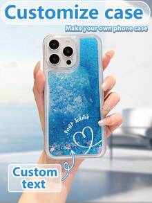 1 pieza Funda de teléfono híbrida suave-dura de TPU+PC con líquido morado con en suspensión, personalizable con texto, anti-caída, compatible con Apple/modelos de teléfono correspondientes, funda de teléfono personalizable, funda de teléfono con líquido con en suspensión