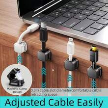 6 Pack Cord Organizer, Magnetic Cord Holder, Cable Clips For Desk, Adhesive Cable Management Wire Keeper For Nightstand, Home, Office, Desktop, Car, Wall - màu đen - Xem 4