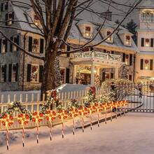 1 Set de 5 piezas de luces solares de camino con forma de piruleta rojas y blancas, con 8 modos de iluminación, luces decorativas de ambiente para Navidad, con interruptor de botón, adecuadas para exteriores, jardín, centro comercial, autocaravana, camping, boda, césped, fiesta en el patio trasero, jardín, vacaciones, decoración navideña