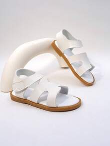 1双儿童时尚休闲可爱防滑户外金属扣凉鞋，儿童沙滩拖鞋 - 白色 - 查看 3