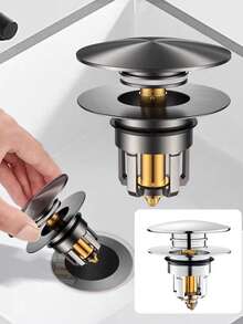 1 pezzo Tappo di scarico per lavandino da bagno, filtro a spinta universale in acciaio inossidabile, con cattura capelli - Multicolore - Visualizzare 5