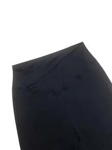 Slim Waist Running Quick-Dry Stretchy Fitness Flared Yoga Leggings, Solid Color Simple Design - Black - View 6