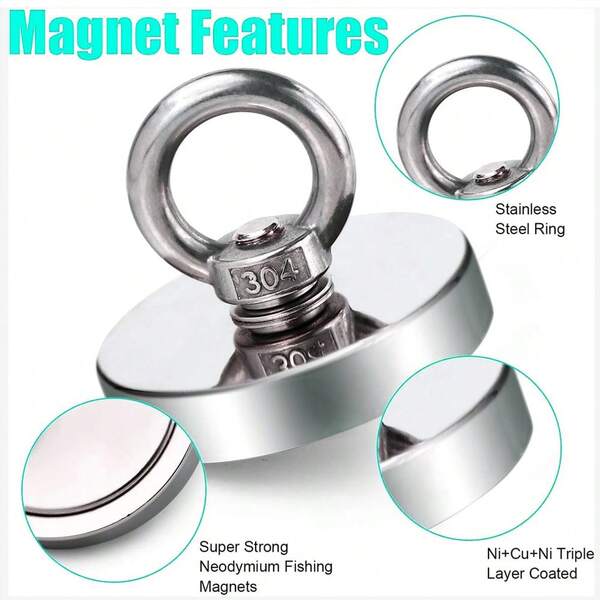 Ímã de recuperação de 136 kg, ímã de pesca de alta resistência de 6 cm com forte força magnética, para detecção externa, recuperação subaquática de objetos de ferro, busca por tesouros perdidos, ímã de recuperação de nível industrial
