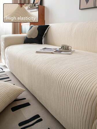 1pc Classic Minimalist Style, Straight Line Pattern, Autumn/Winter Warm Sofa Cover, 360° Full Wrap Anti-Slip Sofa Slipcover, Non-Deformable, Suitable For Any Season, Machine Washable, Applicable For Home Decor, Bedroom, Office, Living Room, 1-Seater, 2-Seater, 3-Seater, 4-Seater