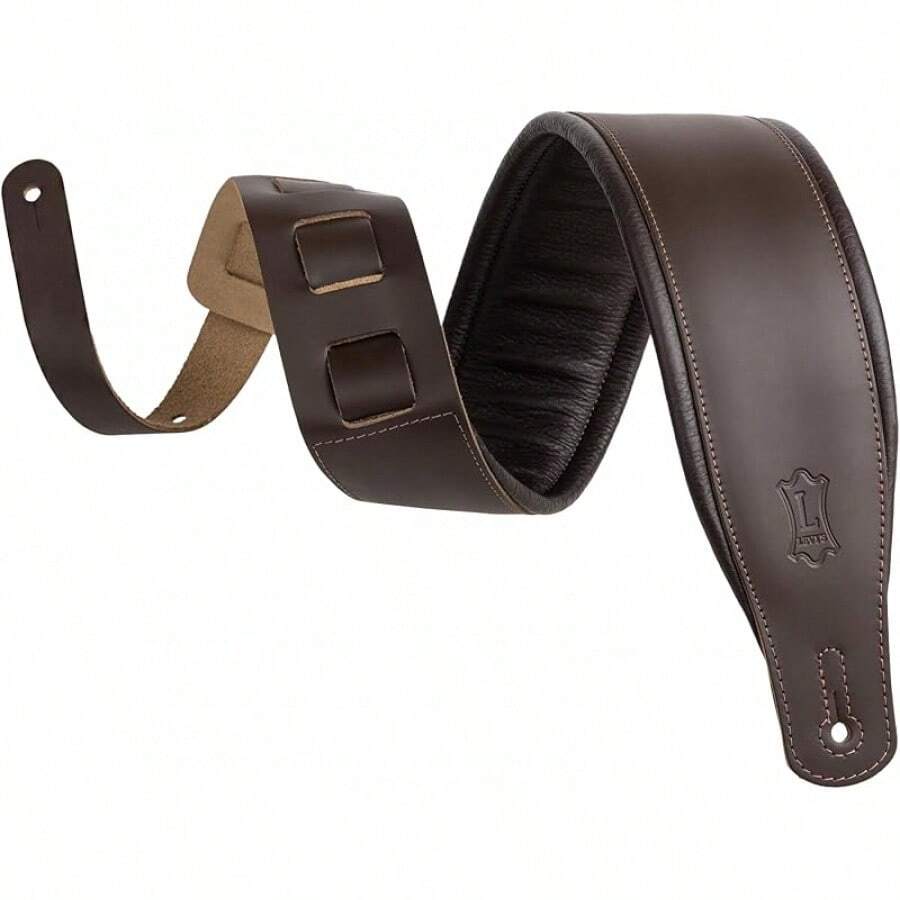 Levy's Leathers - Correa de piel para guitarra de.6 de ancho con acolchado de espuma y respaldo para prendas; color negro (M26PD-BLK) - marron oscuro - Ver 1