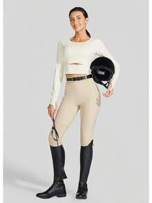 Willit Women's Horse Riding Pants Knee-Patch Equestrian Breeches Horseback Schooling Tights Zipper Pockets - 淺卡其色 - 查看 6