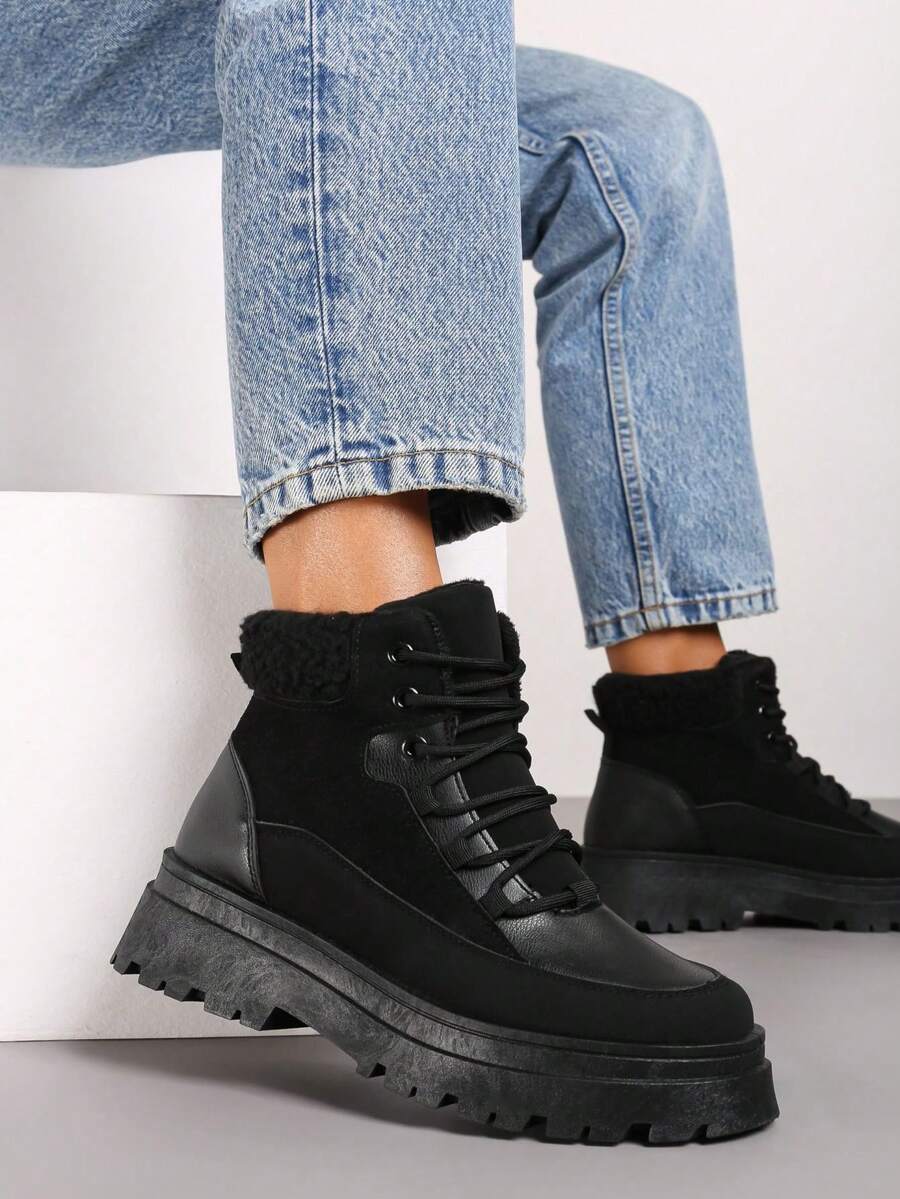 Botas de nieve con cordones casuales para uso diario - Negro - Ver 1
