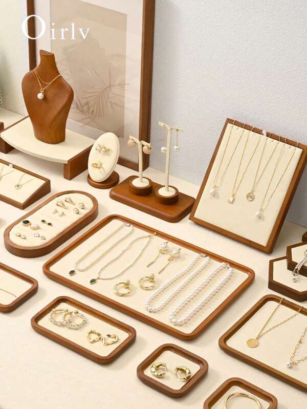 Oirlv 1 pieza Bandeja de exhibición de joyas de madera, organizador de joyas apto para hacer joyas, exhibir pulseras, collares y anillos