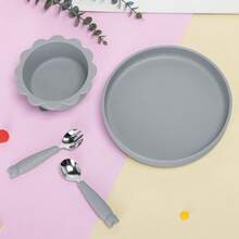 4-częściowa silikonowa miska do karmienia niemowląt i małych dzieci, talerz, widelec i łyżka ze stali nierdzewnej, motyw kota, z przyssawkami, do mikrofalówki i zmywarki