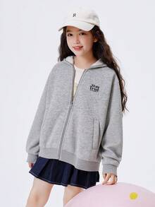 Balabala BalaOne Tween-Mädchen Coral Fleece Jacke 2025 Winter, warme Oberbekleidung - Hellgrau - Übersicht 2