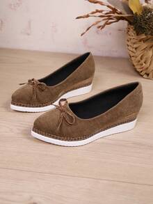 Damen Schlüpf-Loafer mit Schleifen-Dekor, Plateau, leicht, bequem, atmungsaktiv, geeignet für tägliche Modekleidung