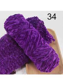 100克（均码）/200克/250克柔软雪尼尔绒毛纱线，针织缝纫DIY材料，适用于围巾/毛衣，100%涤纶绒毛纱线，钩编和针织配件（不含展示道具） - 深紫 - 查看 10