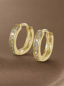 2 piezas Pendientes redondos de moda para mujer con baño de oro y circonita, joyería para uso diario y fiestas, para novia, esposa, amiga, pareja