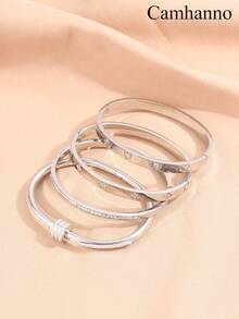 Camhanno 4 Pieces Chic And Delicate Stainless Steel Bracelets Assortment With Special Heart - Themed And Decorative Motifs, Suitable For Dating, Party Gathering And Daily Commute, A Fabulous Gift To Show Your Taste