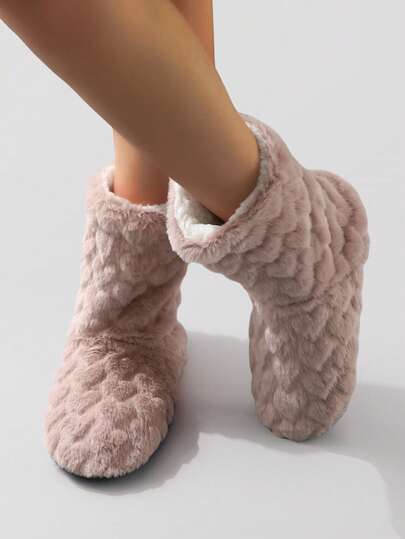 Modische minimalistische Herz-Dicke-Fleece-Überknie-Socken für Frauen, warme rutschfeste Innen-Socken/Hausschuhe, Herbst/Winter, Fellhausschuhe