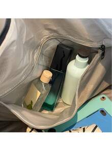 男士休闲格子 PU 皮革手提包，带零钱包的旅行包，大容量男女通用单肩包，适合旅行和日常通勤 - 黑色 - 查看 8