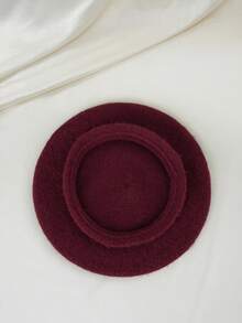 Clariva 百搭优雅纯色简约贝雷帽，休闲圣诞礼物 - 酒紅色 - 查看 4