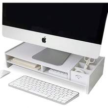 Soporte de Monitor para Escritorio de Computadora como Almacenamiento Organizador, Elevador Monitor Stand Ergonómico de 2 Niveles, Soporte Monitor y Portatil Pantalla Ordenador Mesa - Mediano - Ver 2