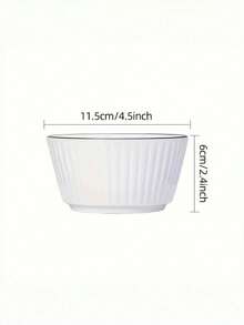 4件套日式竖条纹陶瓷碗，高品质陶瓷饭碗，家用饭碗，沙拉碗，甜品碗，创意圆形深盘水果甜品盘，适用于家庭，宿舍，厨房，餐厅，餐具配件，厨房用品 - 白色 - 查看 4