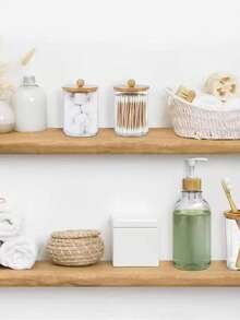 [4pcs Bamboo Set] 4pcs Bamboo Bathroom Accessories Set Rustic Boho Decor, Soap Dispenser, Toothbrush Holder, 2 Swab Holder Jars, Bathroom Home Decor Essentials, Swabs Pads And Toothbrush Not Included