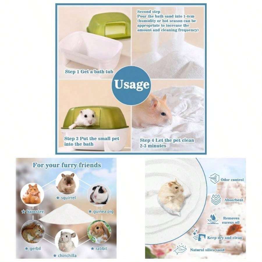 14 OZ Hamster Sand Bath - Fine Sand Hamster Bedding Reptile Silica Sand Gerbil Hideout Hamster Chinchillas Gerbil Mice Small Animals Small Pets