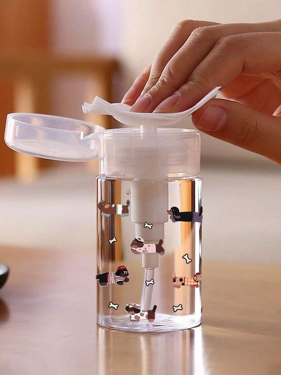 臘腸狗圖案可補充 PET 旅行分裝瓶，卸妝液分裝瓶，附 3.38oz/6.76oz 便攜壓頭分裝瓶，適用於卸甲水、化妝水與卸妝液，圓頂設計，可手洗，可重複使用，卸妝液分裝瓶