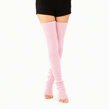 2PC Simple Fashion Autumn Winter Warm Knee-High Socks Style Vertical Striped Extended Knitted Leg Warmers Women's Version - 厚款-灰色 - 查看 8