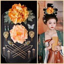 中国の漢服の女性用帽子、古代スタイルのアクセサリー、金色のヘアコーム、唐風の真珠の隠しヘアピン、多用途のバックプレスヘアピンセット - アクセサリーセット(TZセット273) - チェックする 2