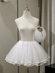 白色裙子配黑丝带洛丽塔可爱无骨蓬蓬裙角色扮演衬裙女式衬裙芭蕾舞裙配缎带 - A - 查看 6