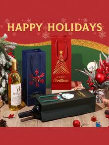 3/6/12pcs Christmas Wine Gift Bags With Handles, Reusable Thick Christmas Wine Bottle Wrapping Paper Bags, Perfect Holiday Birthday Party Bags For Wine, Champagne, Whiskey, Christmas Gifts, Home Decoration, Assorted Colors And Styles - Multicolor - View 4