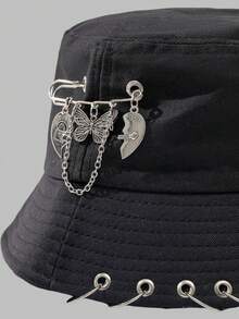 DareSee 蝴蝶与爱心装饰渔夫帽街头圣诞骷髅骨架情人节音乐节Y2K节返校季秋季圣诞节冬季圣诞节礼物 - 黑色 - 查看 3